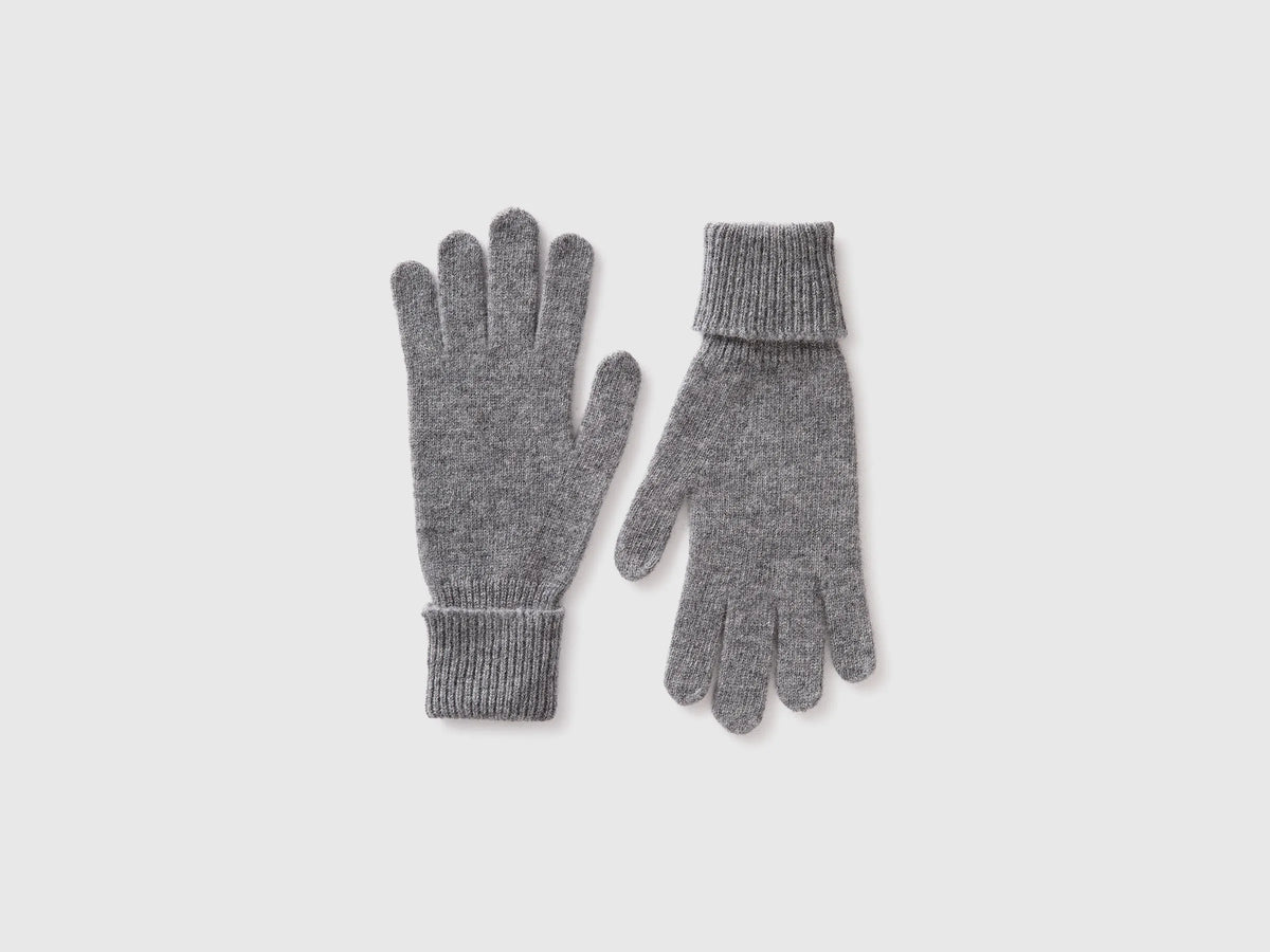 Benetton Dark Gray Women 100% Wool Gloves SKU: 63UWVG002_507 Image 01