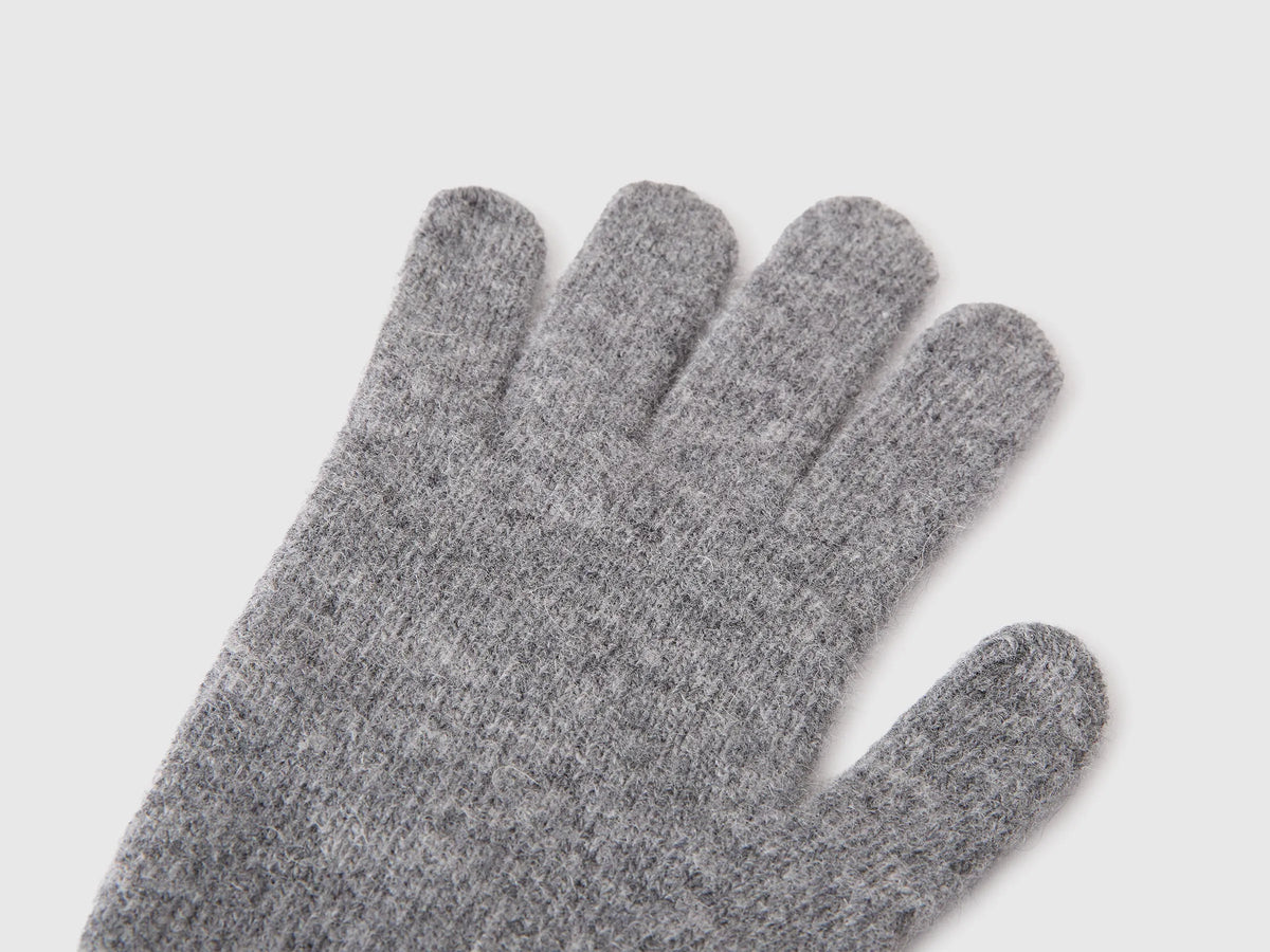 Benetton Dark Gray Women 100% Wool Gloves SKU: 63UWVG002_507 Image 02