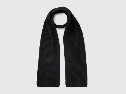 Benetton Black Men 100% Wool Ribbed Scarf SKU: 63UWVU00I_100 Image 01