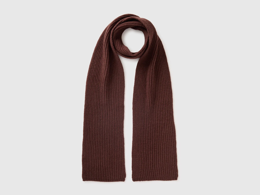 Benetton Dark Brown Men 100% Wool Ribbed Scarf SKU: 63UWVU00I_16M Image 01