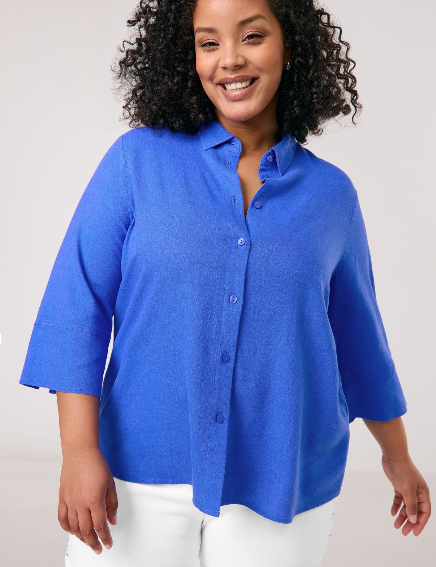 Samoon_Viscose/Linen Blend Blouse with 3/4-Length Sleeves_660632-21142_8960_01