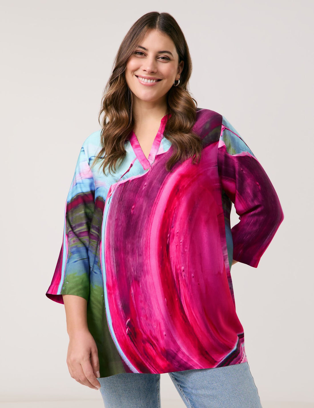 Samoon_Flowing Tunic with 3/4-Length Sleeves_660647-21155_3352_01