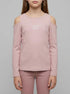 Springfield Pink Girls Rib Long Sleeve Off-The-Shoulder T-Shirt SKU: 6643123_70 Image 00