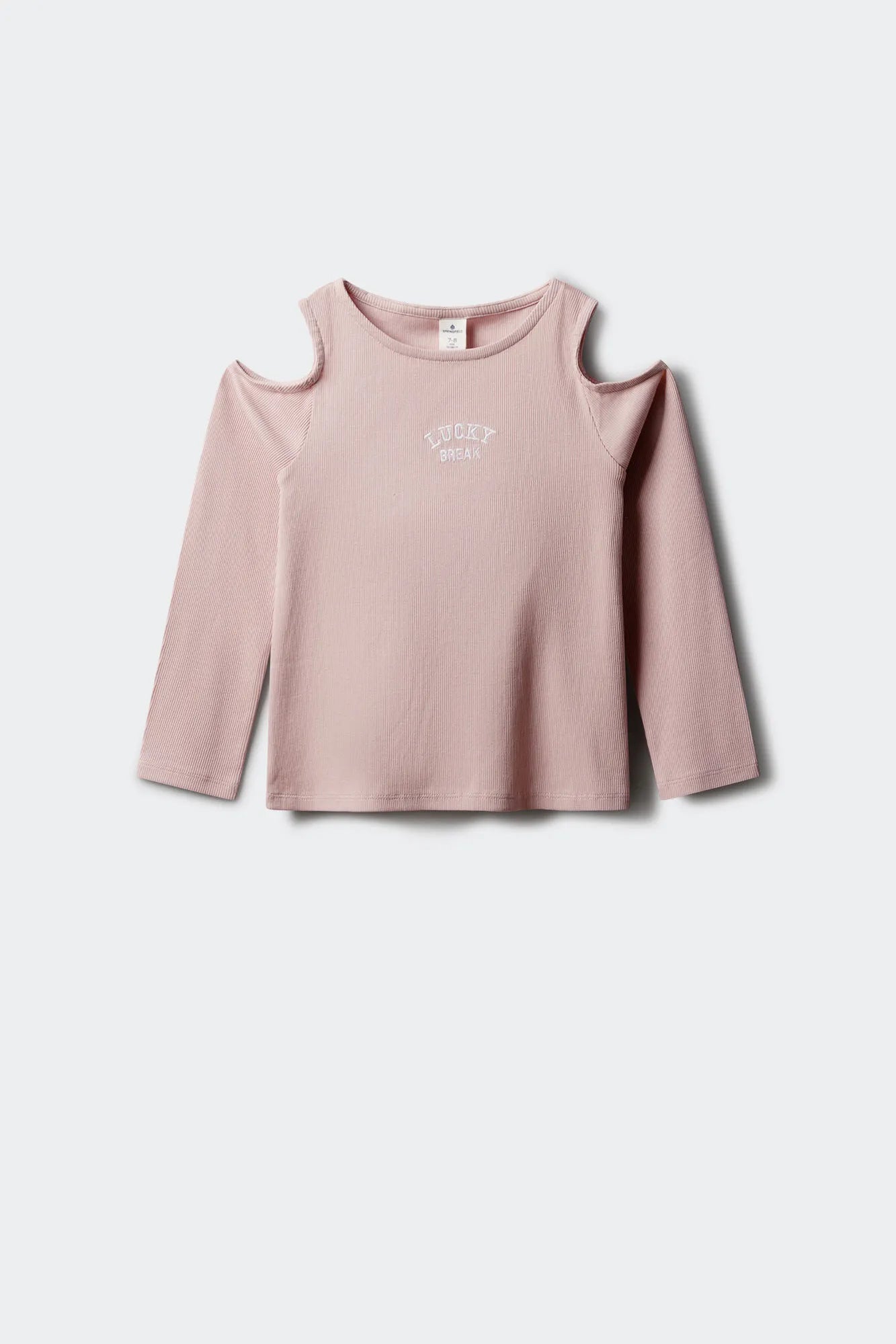 Springfield Pink Girls Rib Long Sleeve Off-The-Shoulder T-Shirt SKU: 6643123_70 Image 01