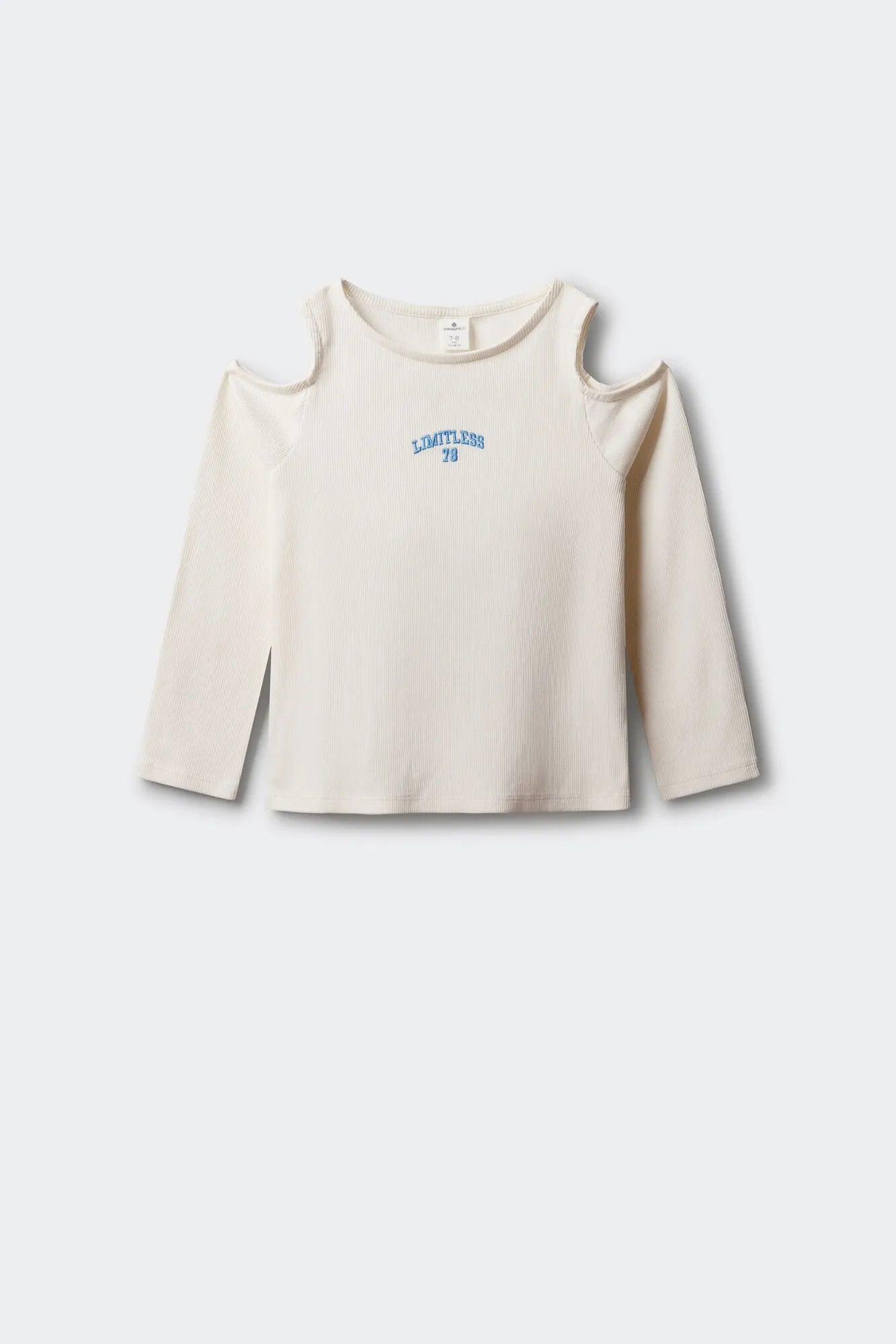 Springfield White Girls Rib Long Sleeve Off-The-Shoulder T-Shirt SKU: 6643123_96 Image 01