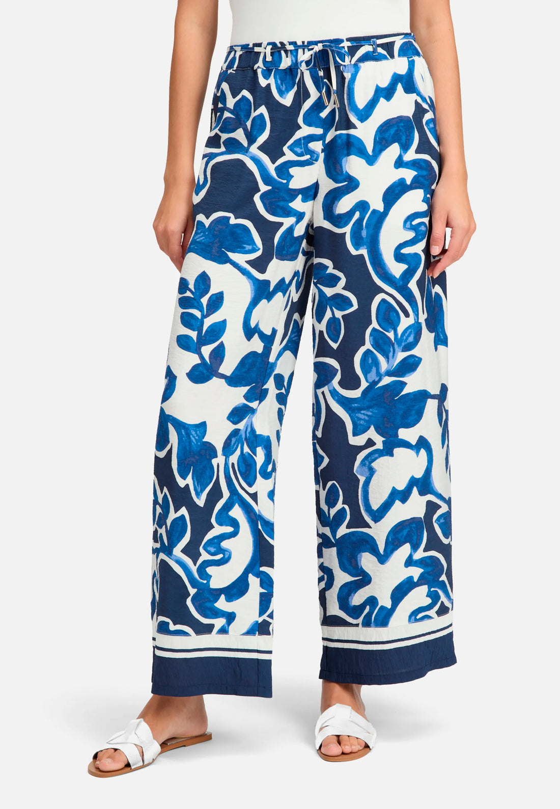 Betty Barclay Cream/Dark Blue Women Pull-On Trousers with Print SKU: 6697-3369_1883 Image 01