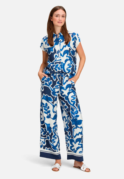Betty Barclay Cream/Dark Blue Women Pull-On Trousers with Print SKU: 6697-3369_1883 Image 02