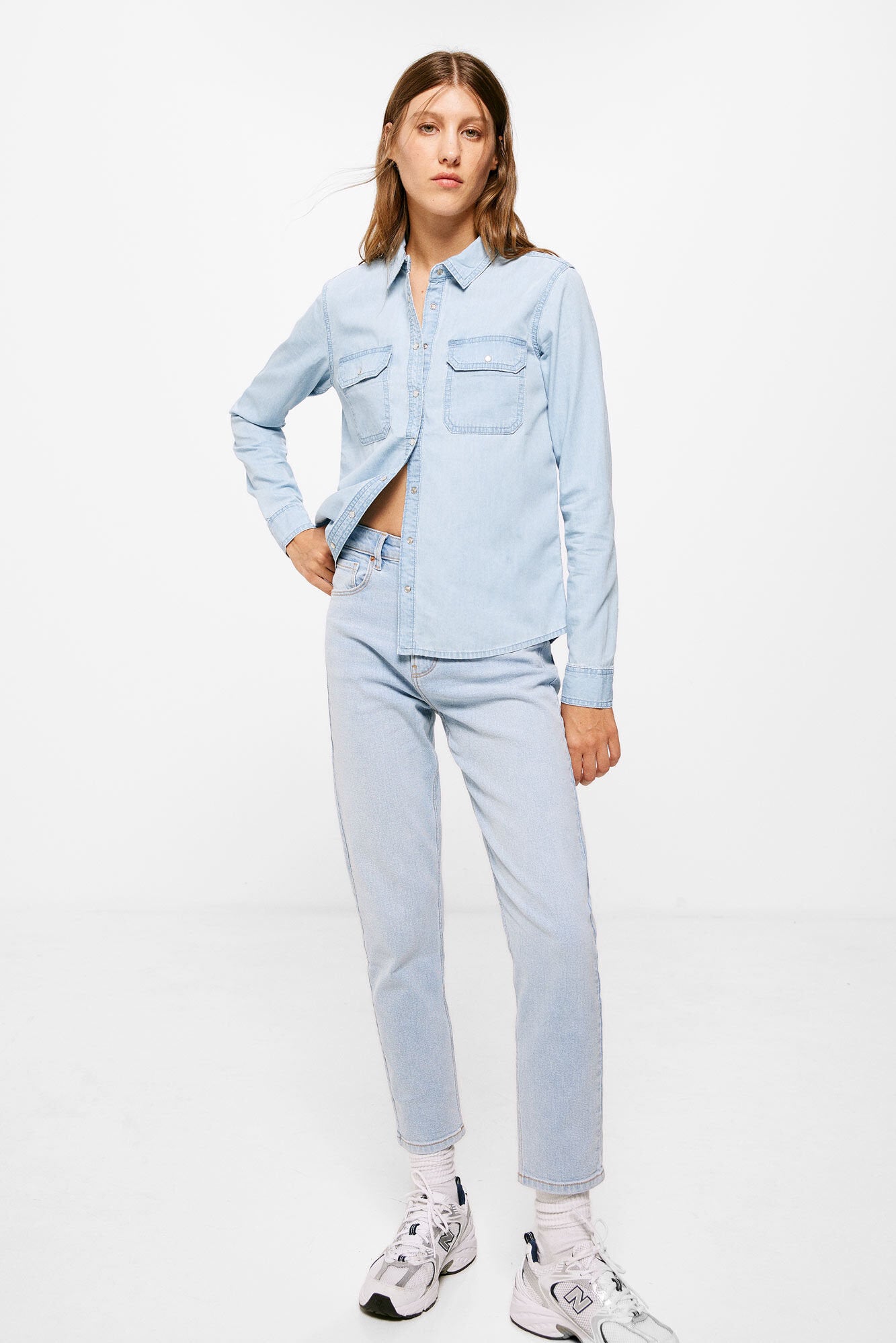 Denim Button Down Shirt With Pockets_6797702_13_02