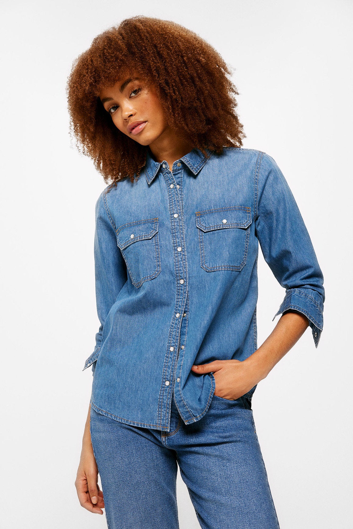 Denim Button Down Shirt With Pockets_6797702_14_07