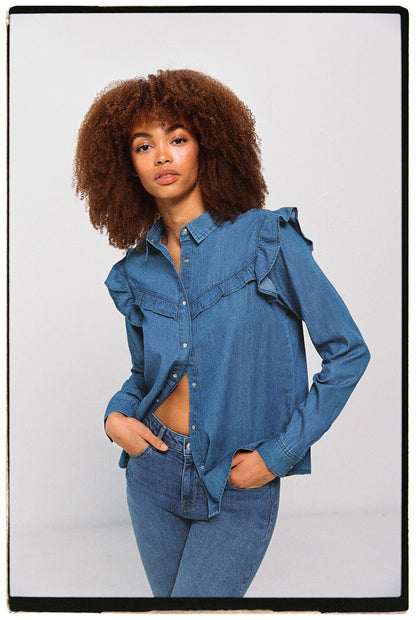 Denim Button Down Shirt With Ruffles_6797710_14_01