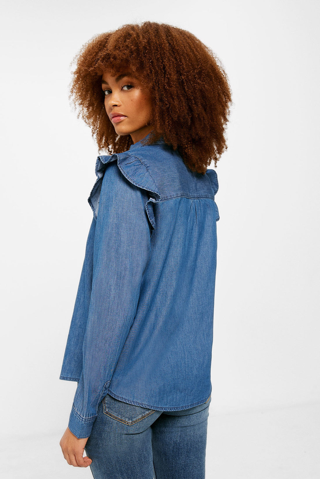 Denim Button Down Shirt With Ruffles_6797710_14_02