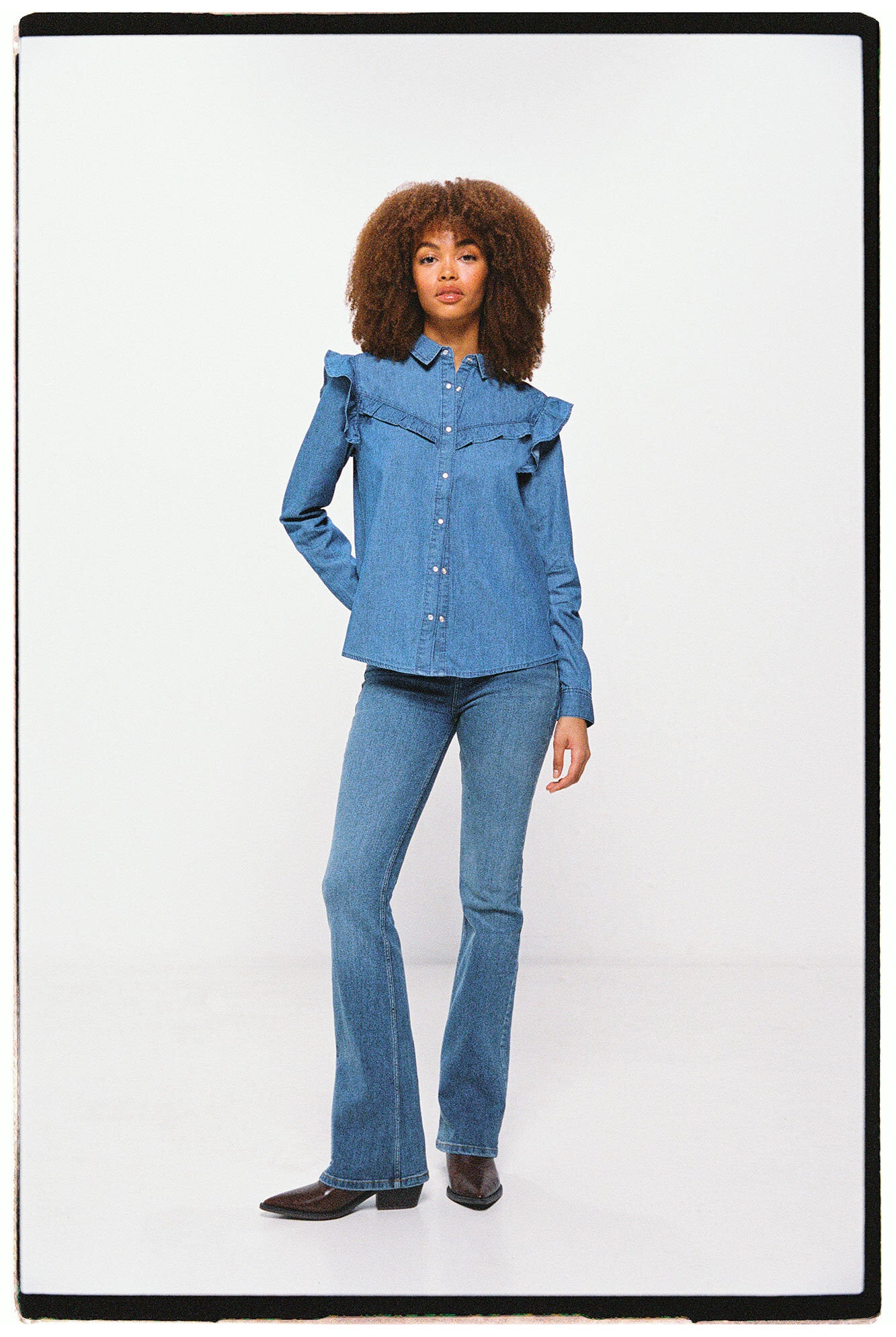 Denim Button Down Shirt With Ruffles_6797710_14_03