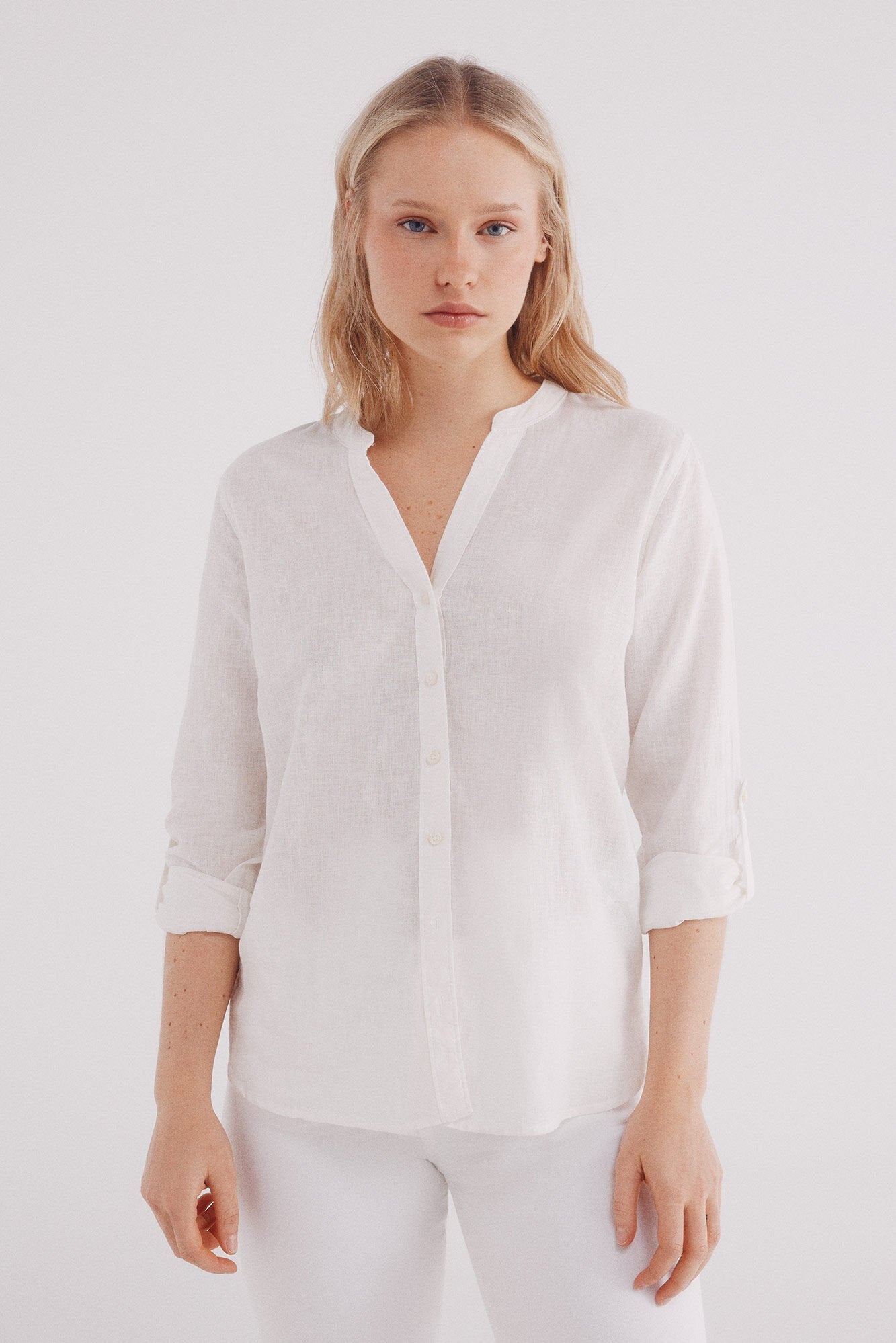 Springfield_Mandarin Collar Linen Shirt_6799711_32_01