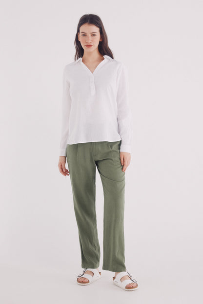 Springfield_Linen Linen Polo Shirt Blouse_6799712_99_03