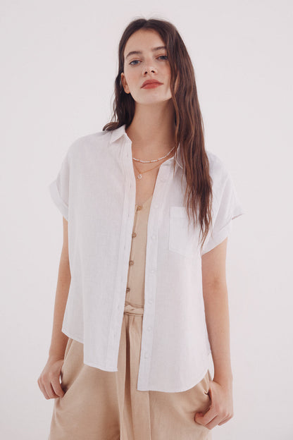 Springfield_Short Sleeve Turn-Up Linen Linen Shirt_6819372_99_01