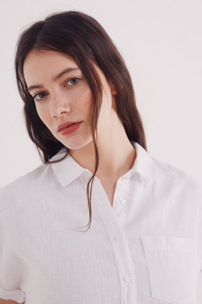 Springfield_Short Sleeve Turn-Up Linen Linen Shirt_6819372_99_02