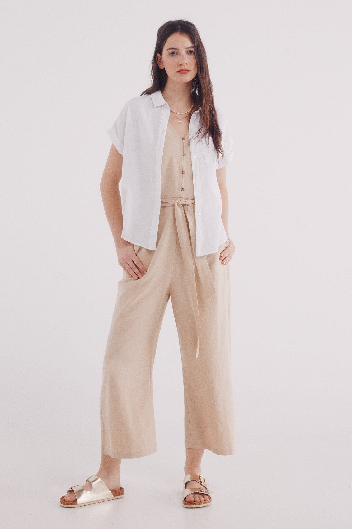 Springfield_Short Sleeve Turn-Up Linen Linen Shirt_6819372_99_03