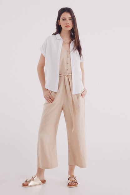 Springfield_Short Sleeve Turn-Up Linen Linen Shirt_6819372_99_03