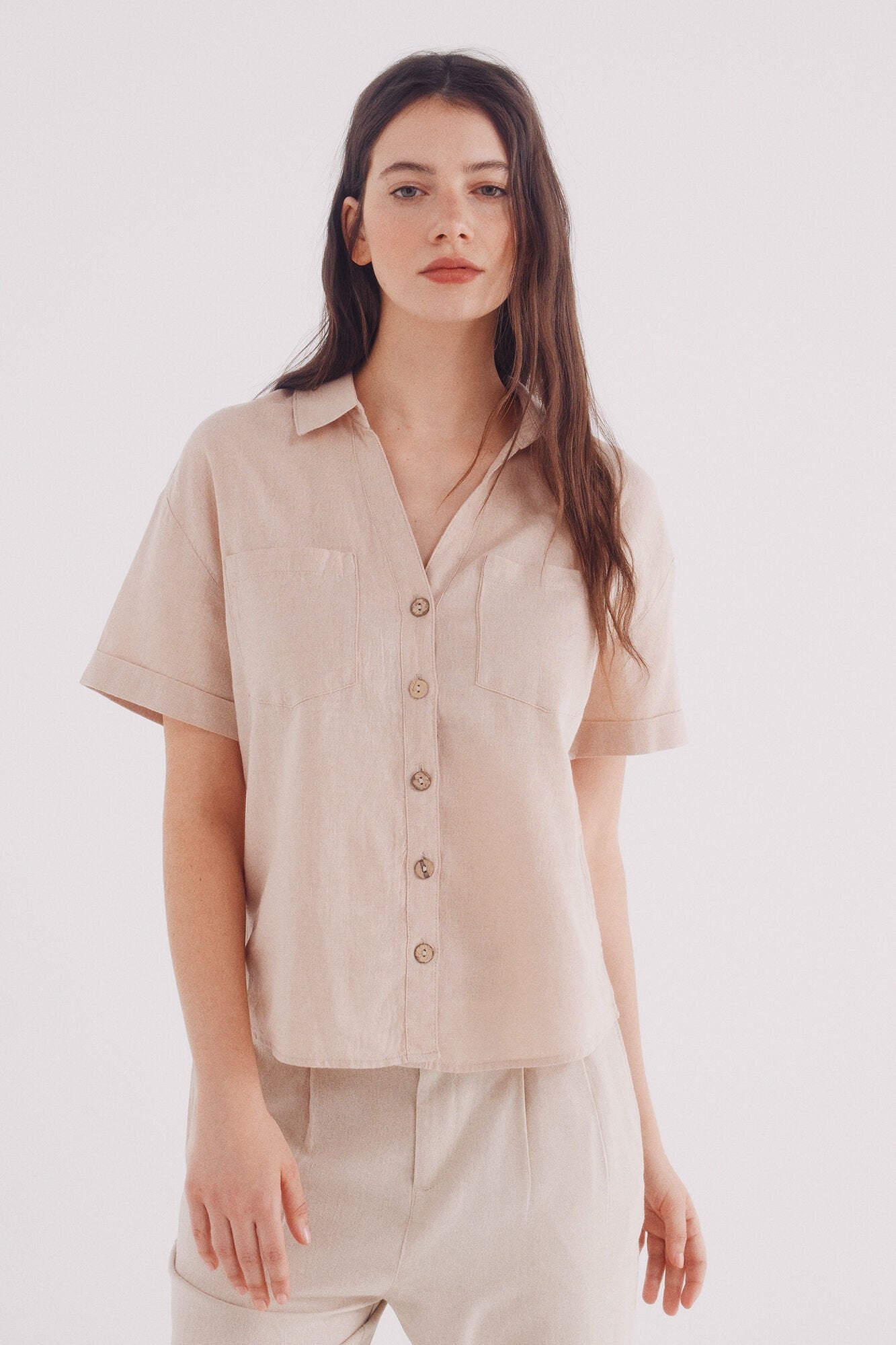 Springfield_Short Sleeve Cotton Linen Shirt_6819373_56_01