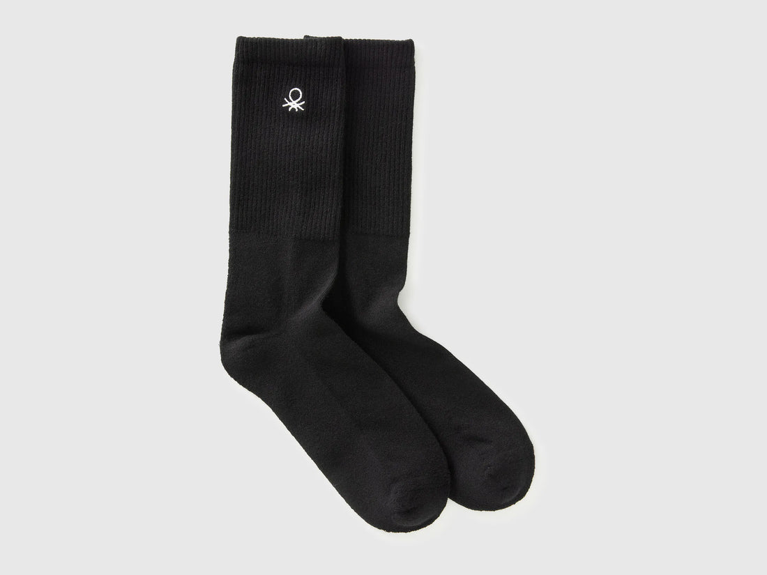 Benetton Black Men, Women Mid-Calf Terry Socks SKU: 6AO4V7006_100 Image 01