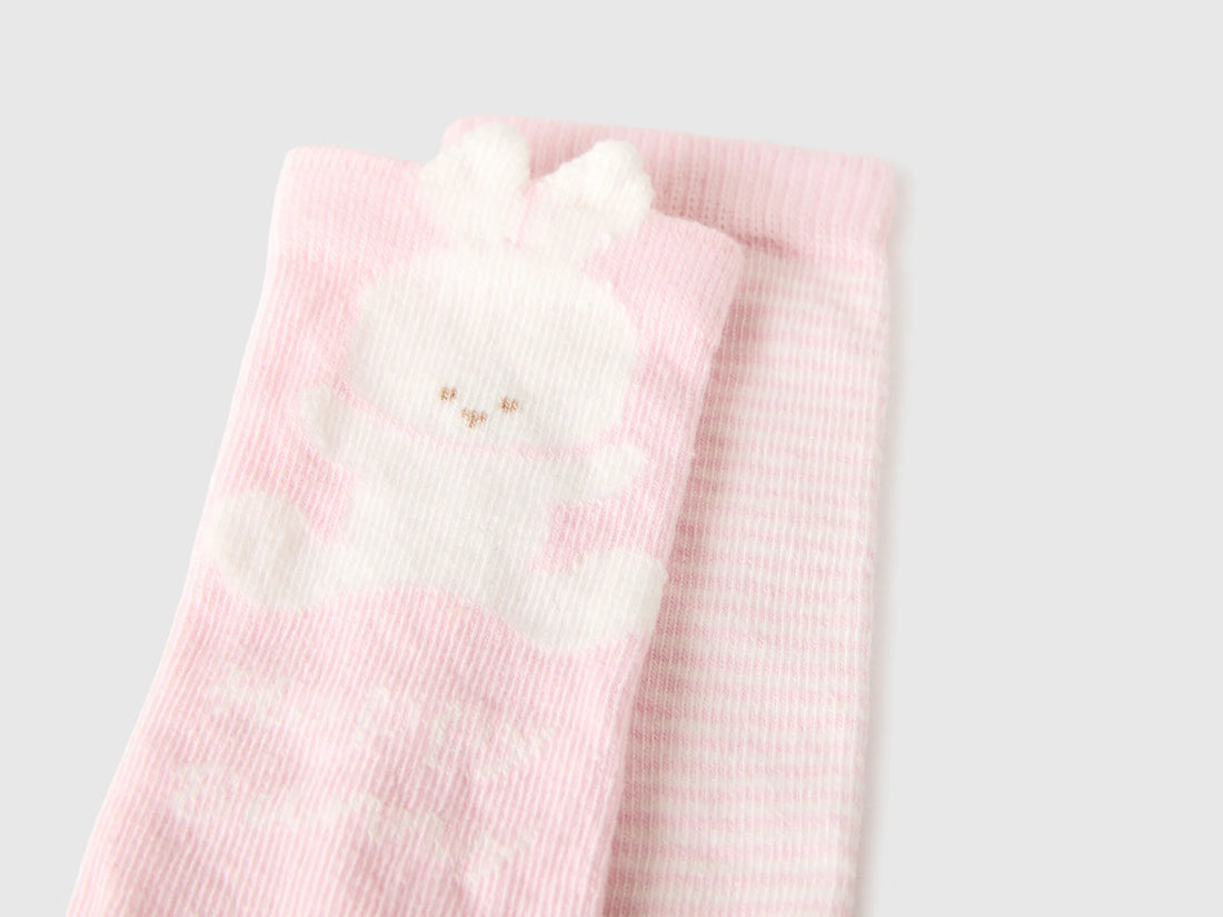 Benetton Pink New Born Set of Socks with Stripes and Bunny SKU: 6AO5R700D_85F Image 02