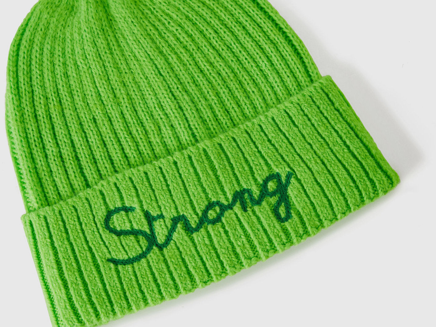 Neon Green Beanie with Embroidery_6LOWCA02J_40A_03