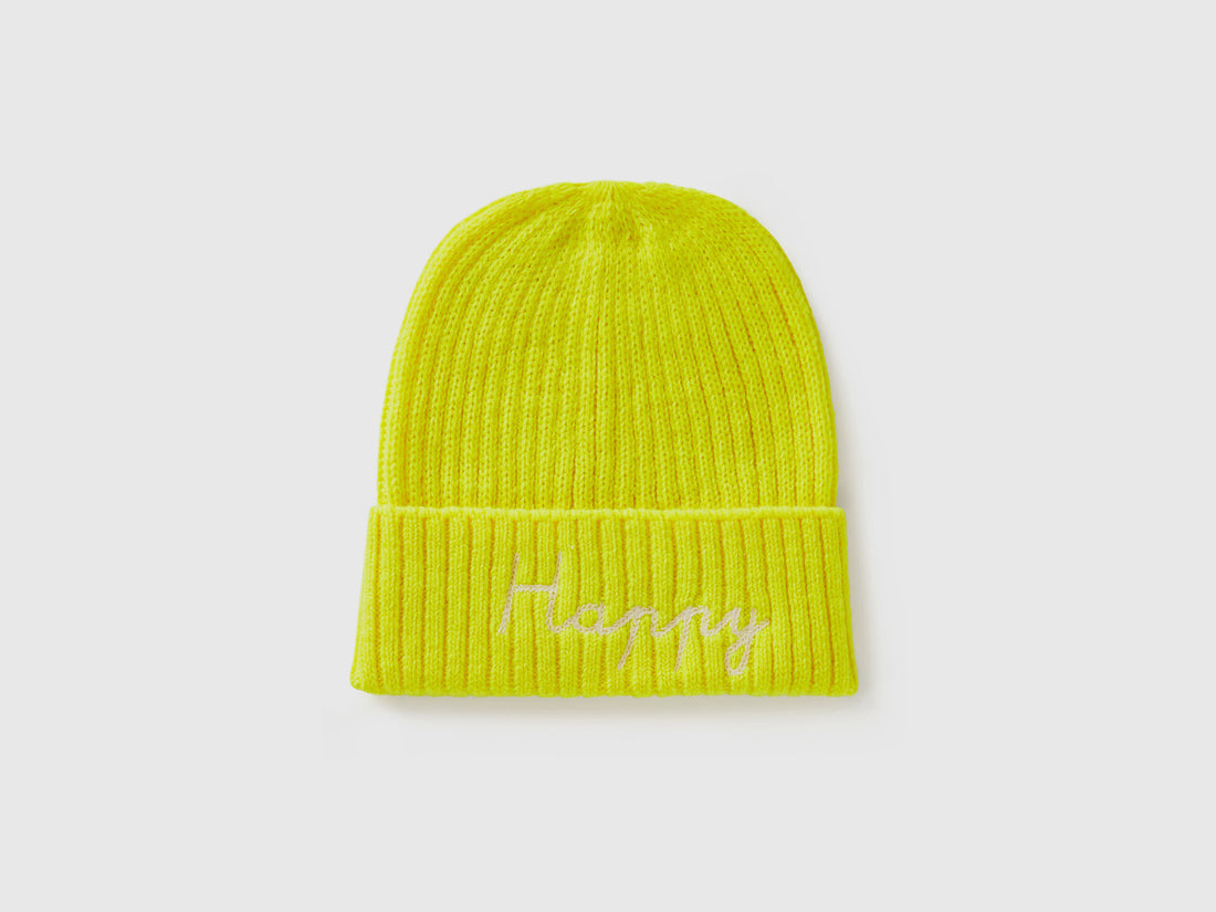 Neon Yellow Beanie with Embroidery_6LOWCA02J_40C_01