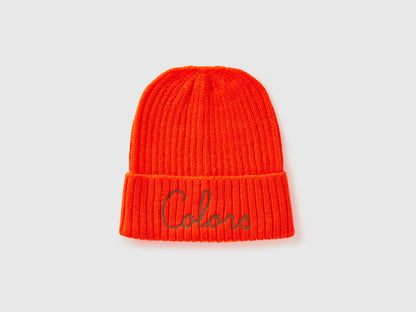 Neon Orange Beanie with Embroidery_6LOWCA02J_40E_01