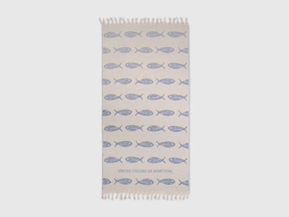 Benetton Creamy white Men, Women Jacquard Beach Towel with Blue Fish SKU: 6NYCV800Q_901 Image 01