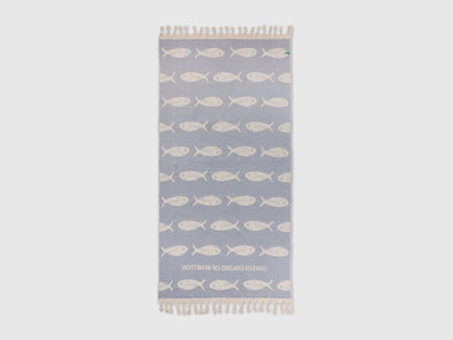 Benetton Creamy white Men, Women Jacquard Beach Towel with Blue Fish SKU: 6NYCV800Q_901 Image 02
