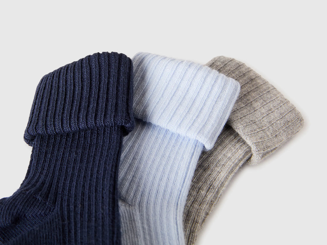 Benetton Multi-color New Born Three Pairs of Ribbed Socks SKU: 6ORAR700H_902 Image 02