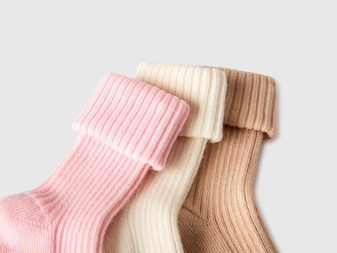 Benetton Multi-color New Born Three Pairs of Ribbed Socks SKU: 6ORAR700H_903 Image 02