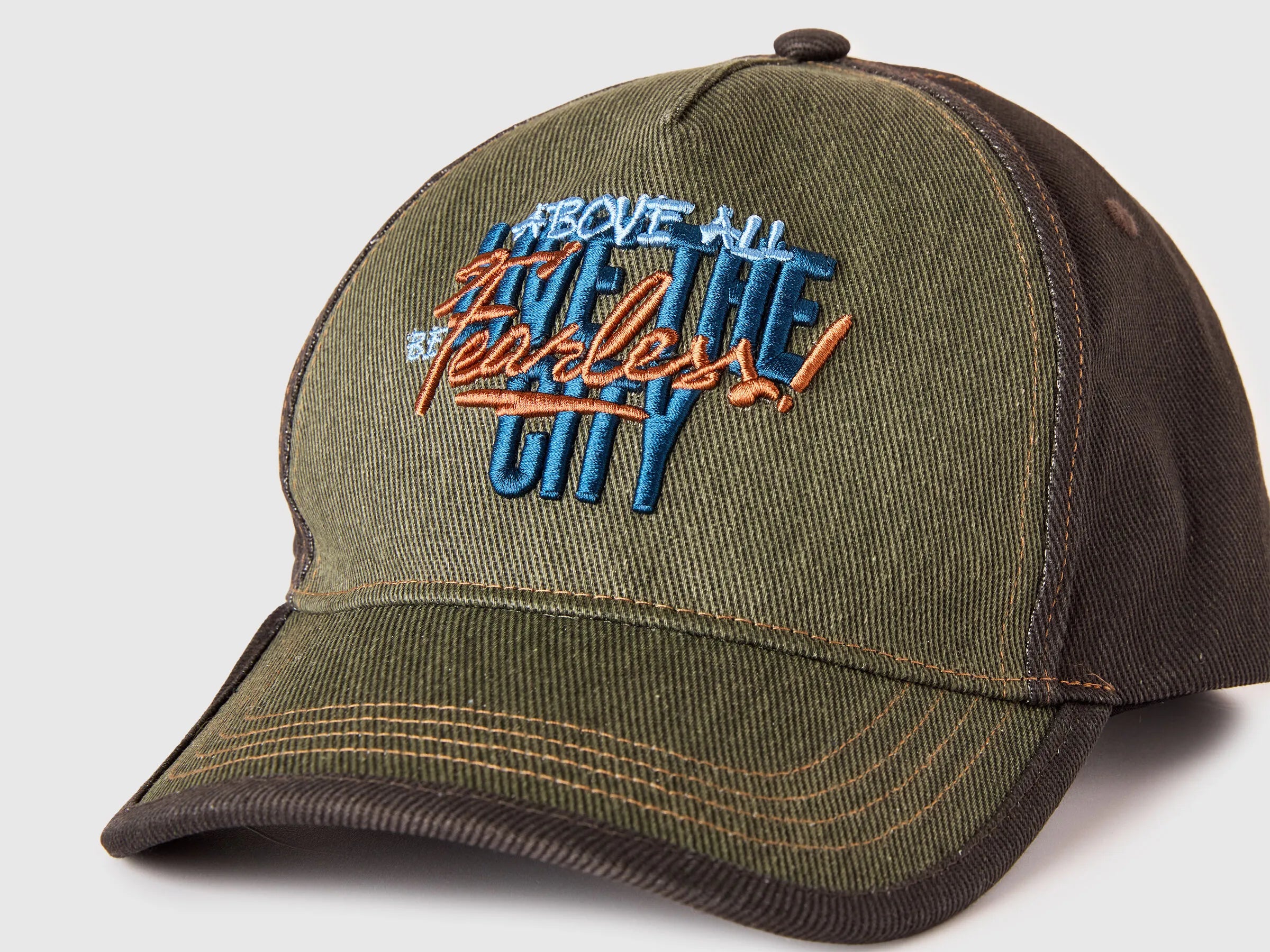 Benetton Military Green Boys Denim Baseball Cap with Slogan SKU: 6QJ5RA008_903 Image 02