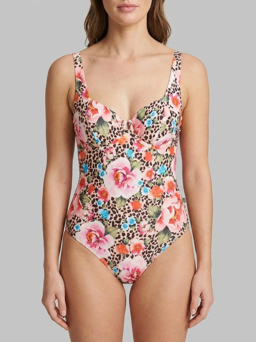 La Vie en Rose Capri Women FLORAL LEOPARD Plunge One-piece Swimsuit SKU: 70400208_P20084 Image 00