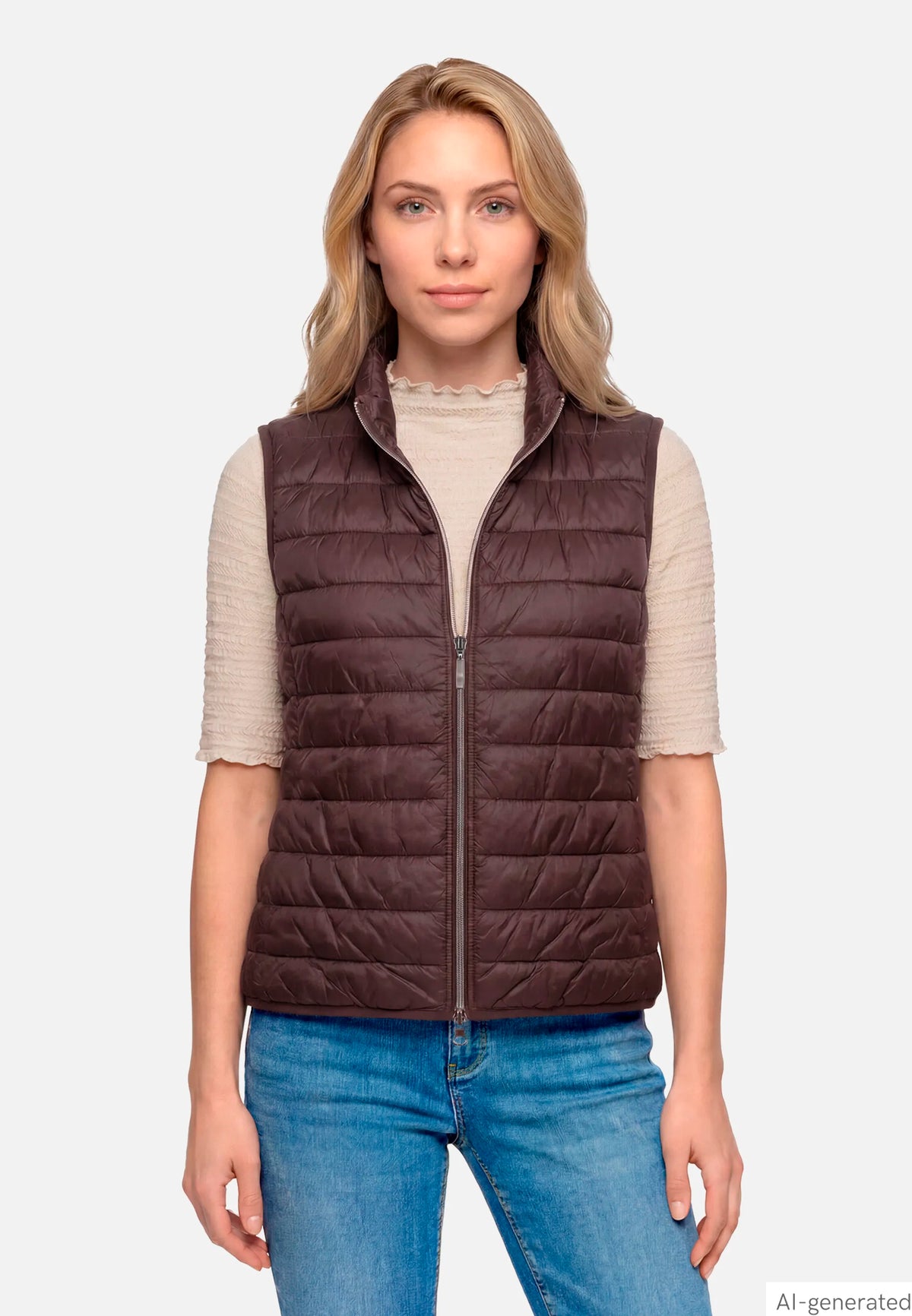 Betty Barclay Maroon Banner Women Quilted Vest with Zipper SKU: 7337-1921_4697 Image 01