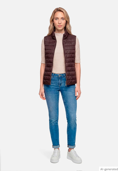 Betty Barclay Maroon Banner Women Quilted Vest with Zipper SKU: 7337-1921_4697 Image 02