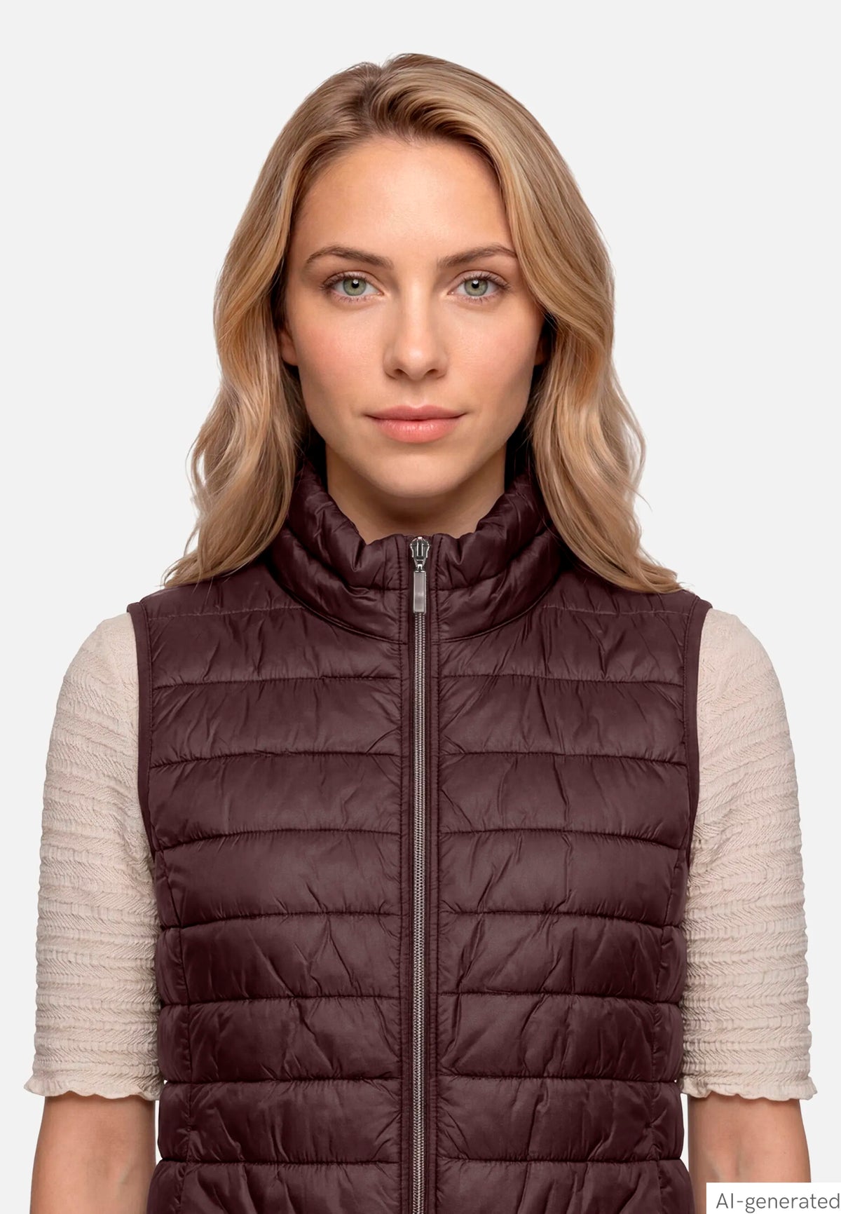 Betty Barclay Maroon Banner Women Quilted Vest with Zipper SKU: 7337-1921_4697 Image 06