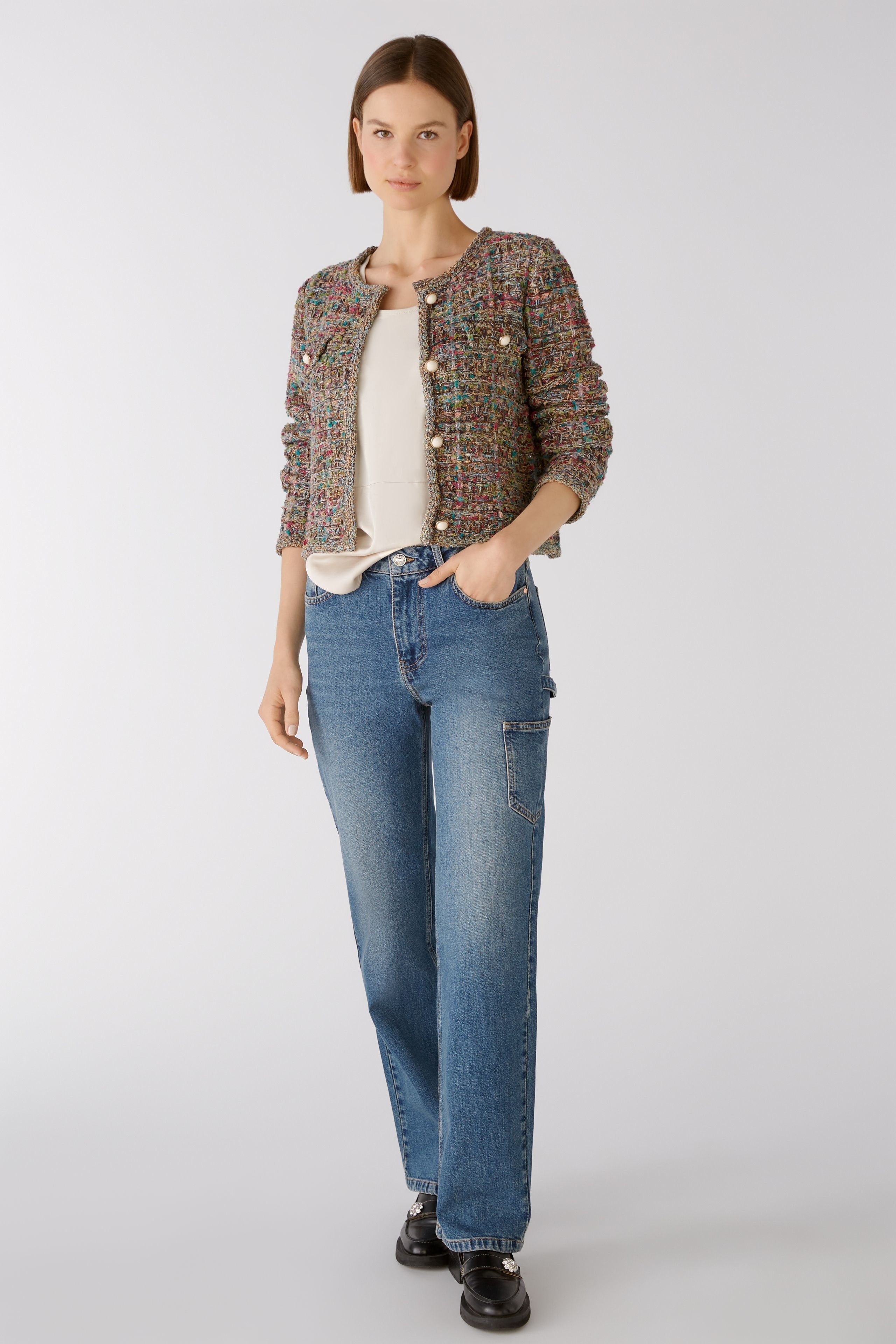 Multi-Color Cropped Tweed Jacket Oui