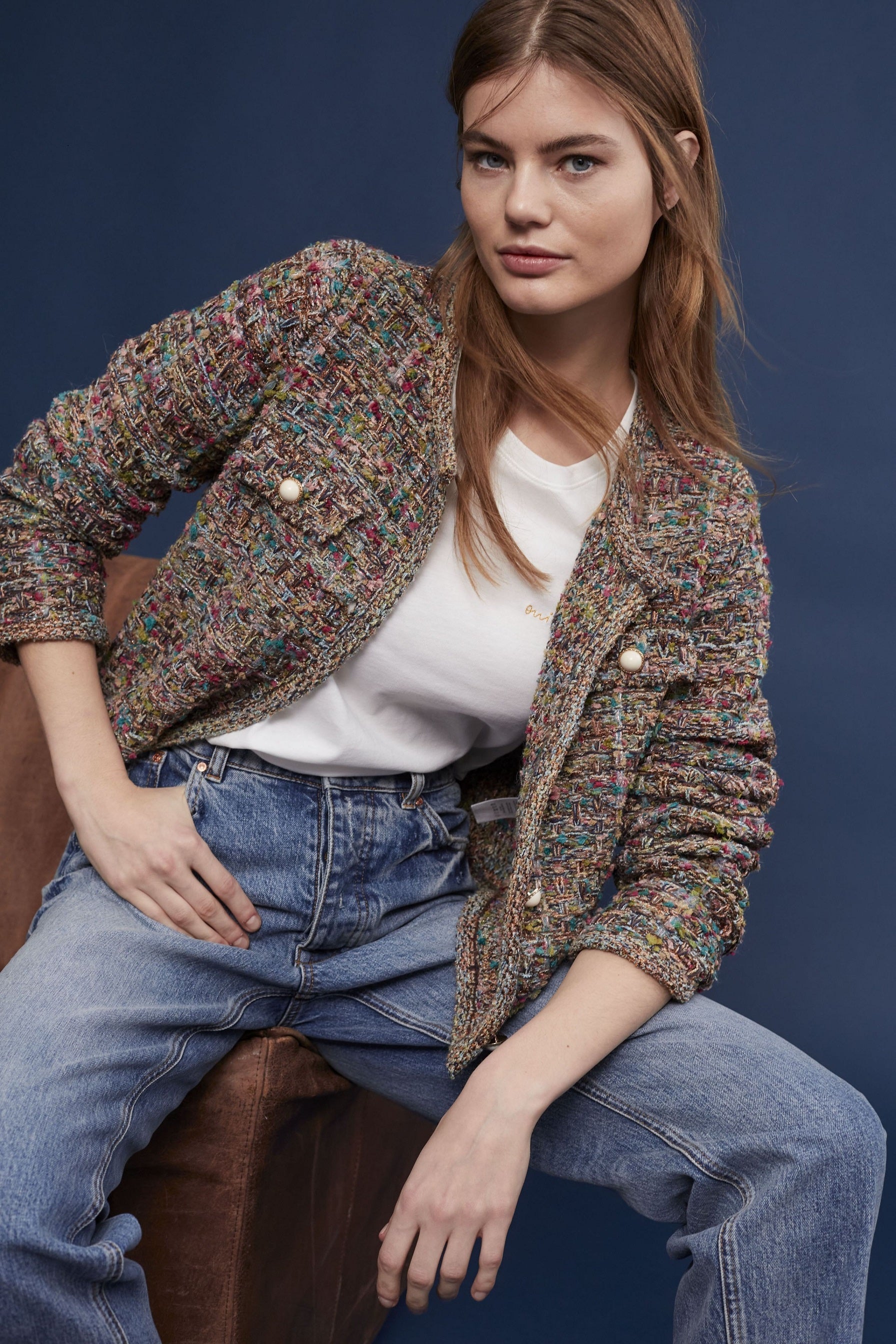 Multi-Color Cropped Tweed Jacket Oui