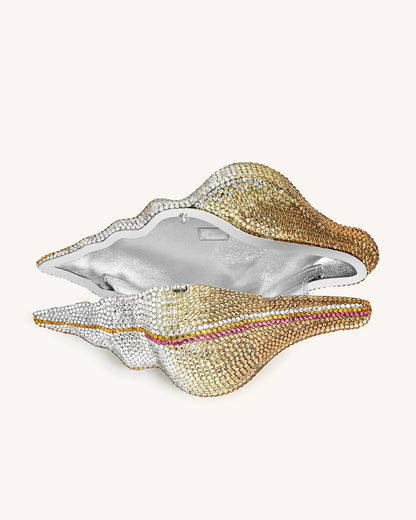 JW PEI Gold Women Conch Shape Faux Crystal Clutch - Gold SKU: 7C13-8_Gold Image 04