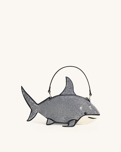 JW PEI Black Women Nerys Artificial Crystal Shark Top Handle Bag - Black SKU: 7C392-11_Black Image 01