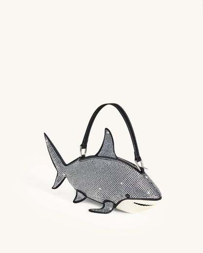 JW PEI Black Women Nerys Artificial Crystal Shark Top Handle Bag - Black SKU: 7C392-11_Black Image 02