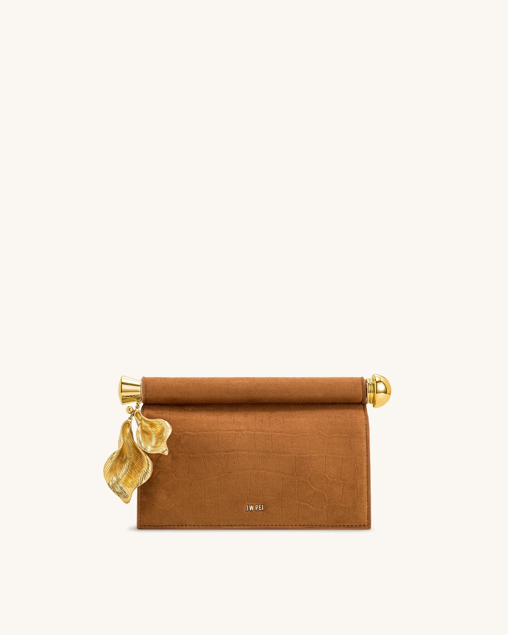 JW PEI Brown Women Holly Faux Suede Metal Pendant Embellished Clutch - Brown SKU: 7C52-31_Brown Image 01