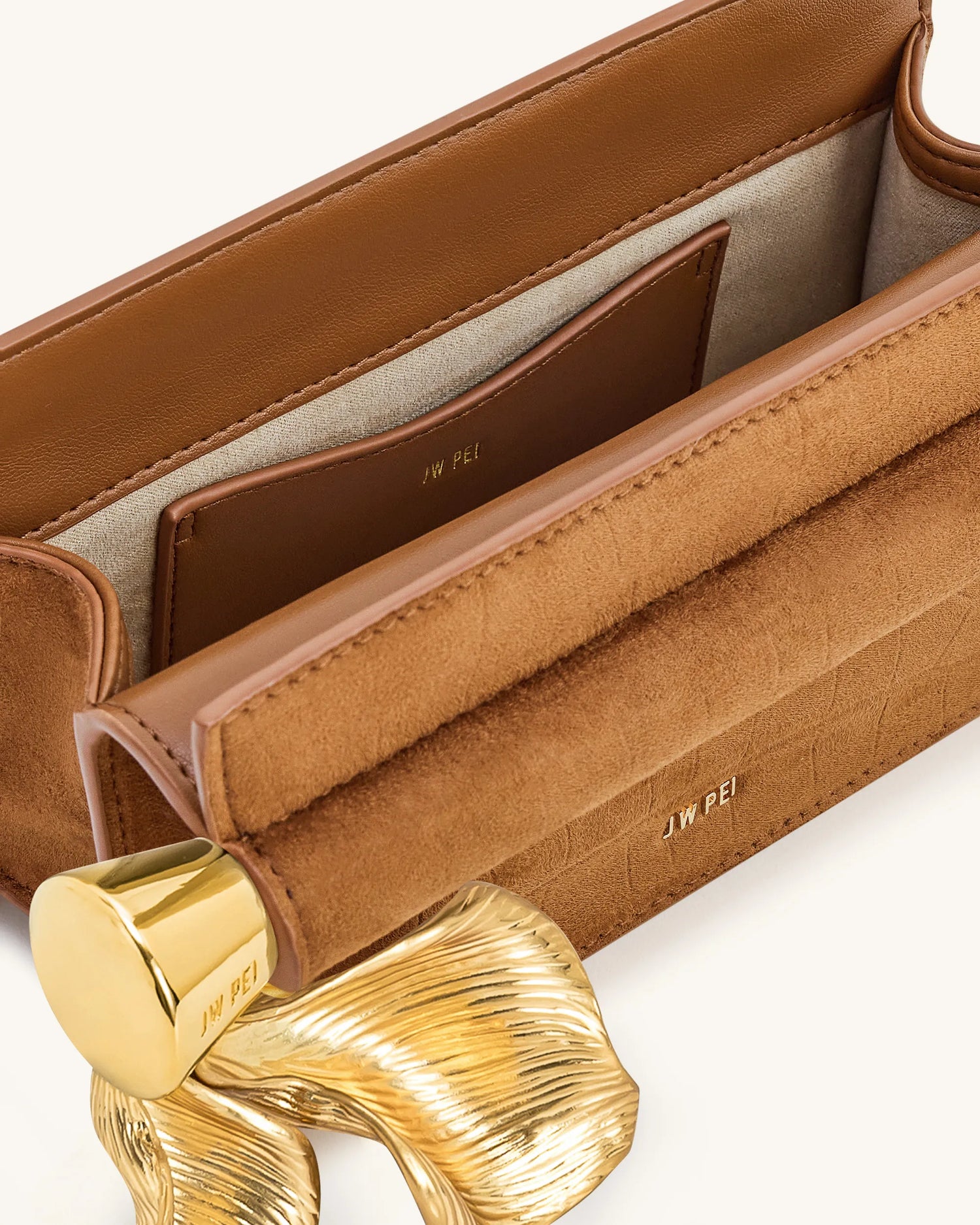 JW PEI Brown Women Holly Faux Suede Metal Pendant Embellished Clutch - Brown SKU: 7C52-31_Brown Image 04