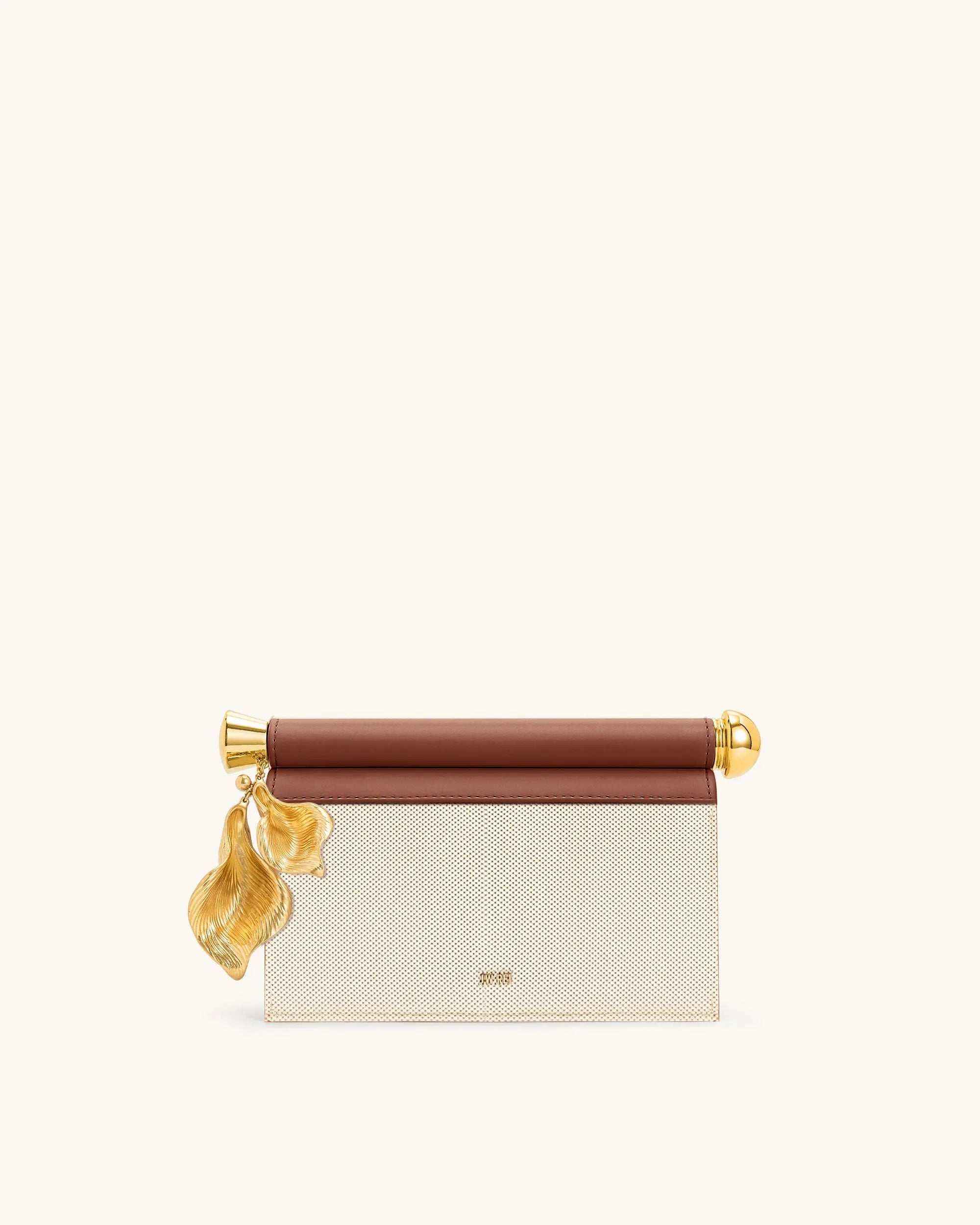 JW PEI Brown Canvas Women Holly Metal Pendant Embellished Clutch - Brown Canvas SKU: 7C52-32_Brown Canvas Image 01