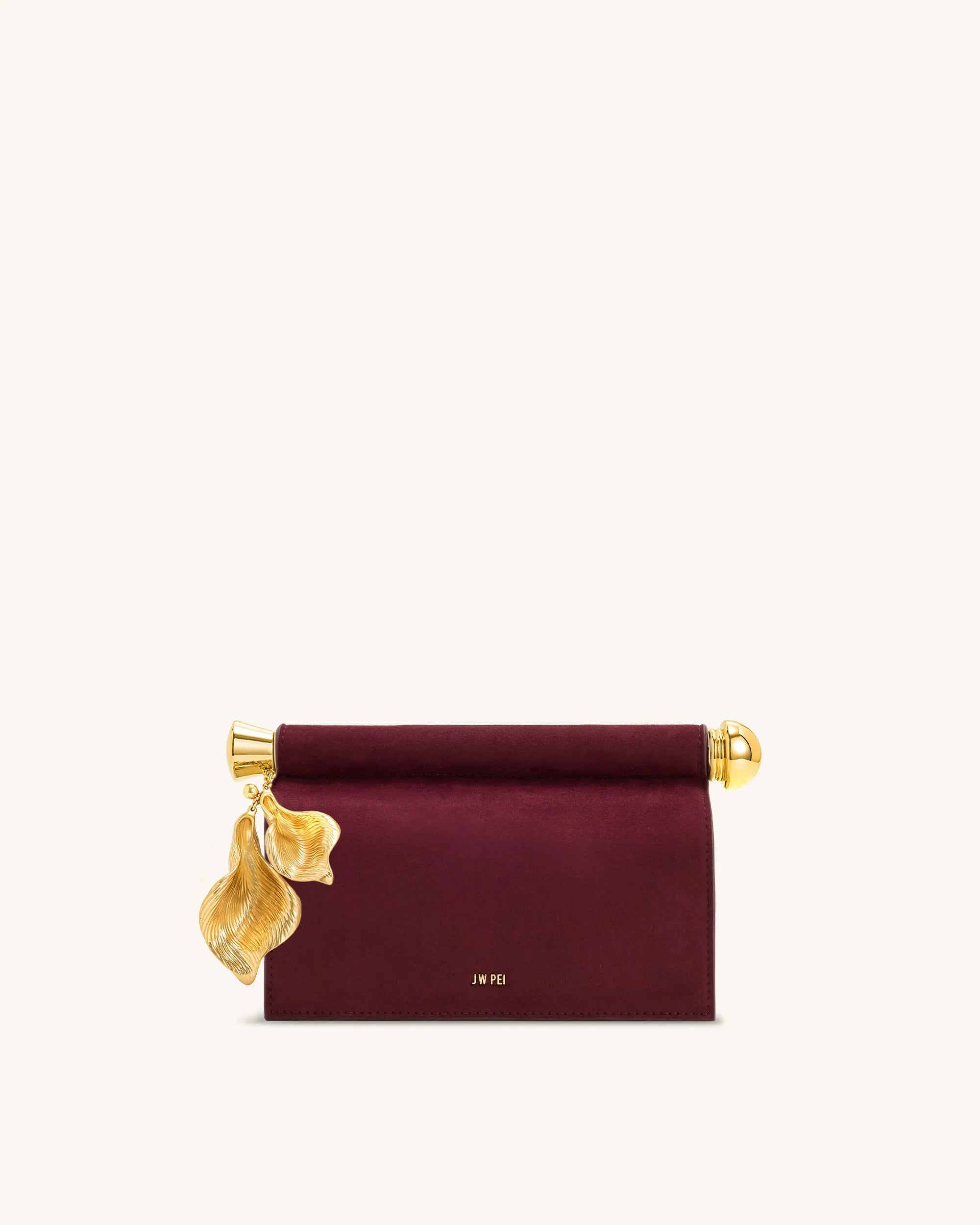 JW PEI Reddish Brown Women Holly Faux Suede Metal Pendant Embellished Clutch - Reddish Brown SKU: 7C52-33_Reddish Brown Image 01