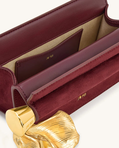 JW PEI Reddish Brown Women Holly Faux Suede Metal Pendant Embellished Clutch - Reddish Brown SKU: 7C52-33_Reddish Brown Image 04