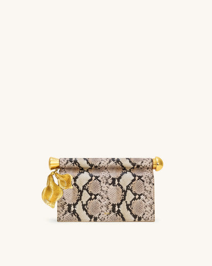 JW PEI Apricot Women Holly Metal Pendant Embellished Snakeskin Clutch - Apricot SKU: 7C52-34_Apricot Image 01
