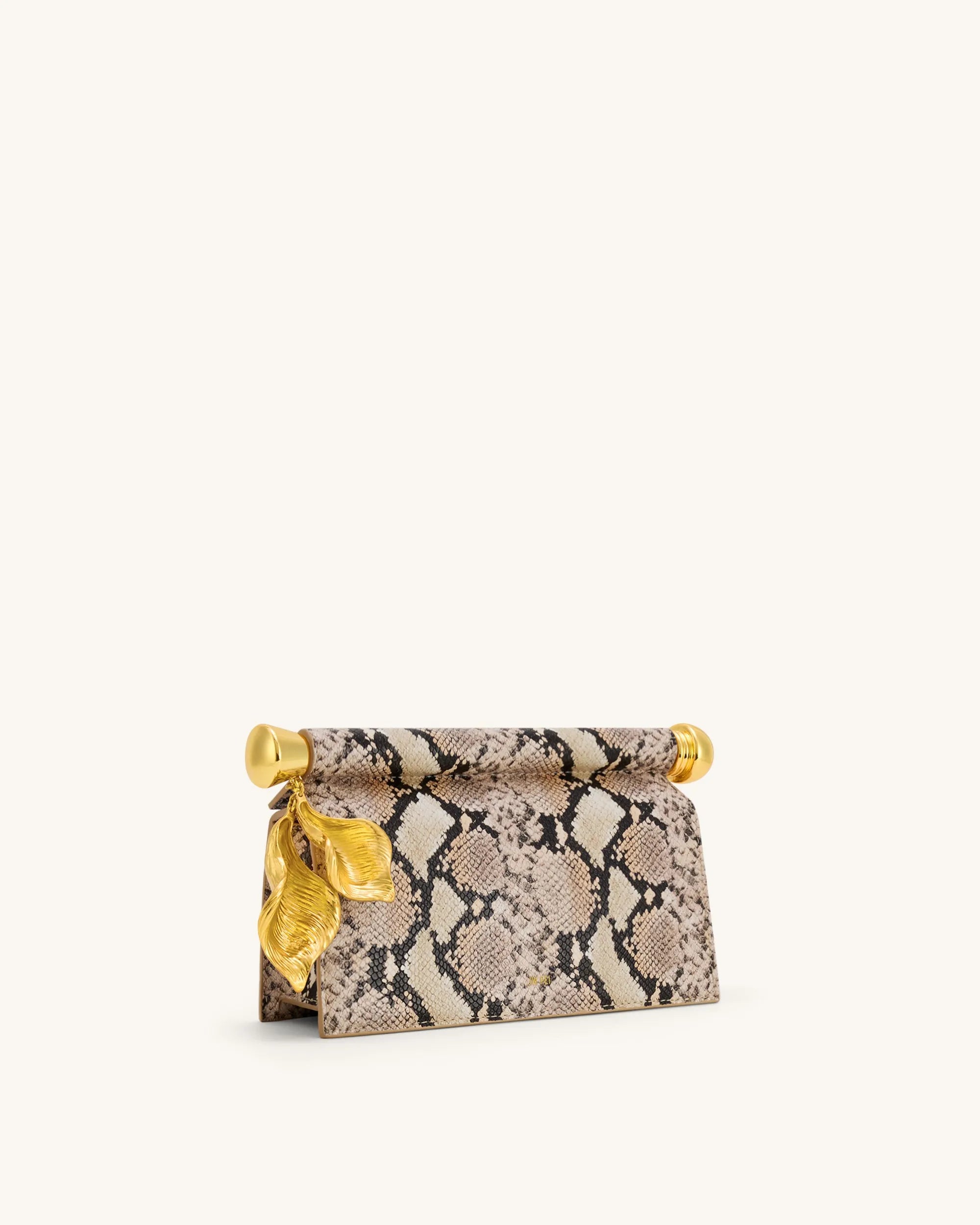 JW PEI Apricot Women Holly Metal Pendant Embellished Snakeskin Clutch - Apricot SKU: 7C52-34_Apricot Image 02