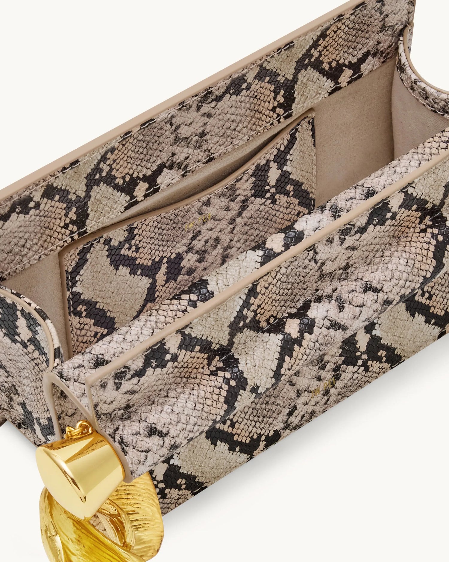 JW PEI Apricot Women Holly Metal Pendant Embellished Snakeskin Clutch - Apricot SKU: 7C52-34_Apricot Image 04